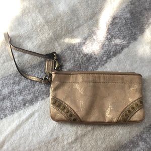 Coach gold fabric wristlet